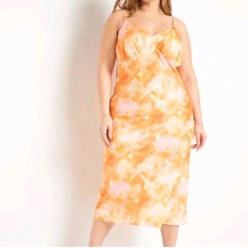 Eloquii Vibrant Orange and Pink Midi Dress